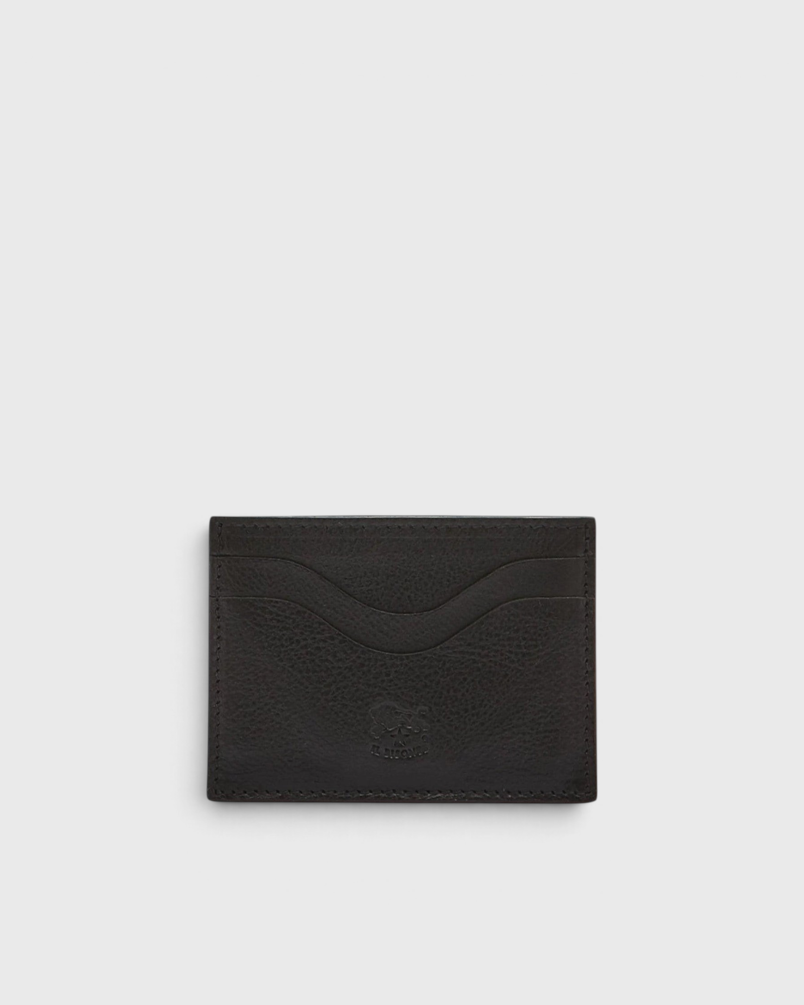 JONES + CO Salina black vegetable tanned cowhide leather card case with four slots and an ID window.