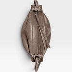 JONES + CO Bon-Bon Cords bag in shiny taupe Italian calf leather with palladium-finished brass hardware