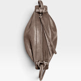 JONES + CO Bon-Bon Cords bag in shiny taupe Italian calf leather with palladium-finished brass hardware