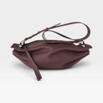 JONES + CO Bon-Bon M wine-colored soft calf leather crossbody bag with pleated ends and adjustable strap