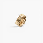JONES + CO Breda x Dalmata gold-plated stainless steel ring watch with a soft-edged square case and expandable band.