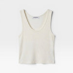 JONES + CO Blondie bright ivory ribbed tank top in a fitted cotton-spandex blend with a scoop neckline.