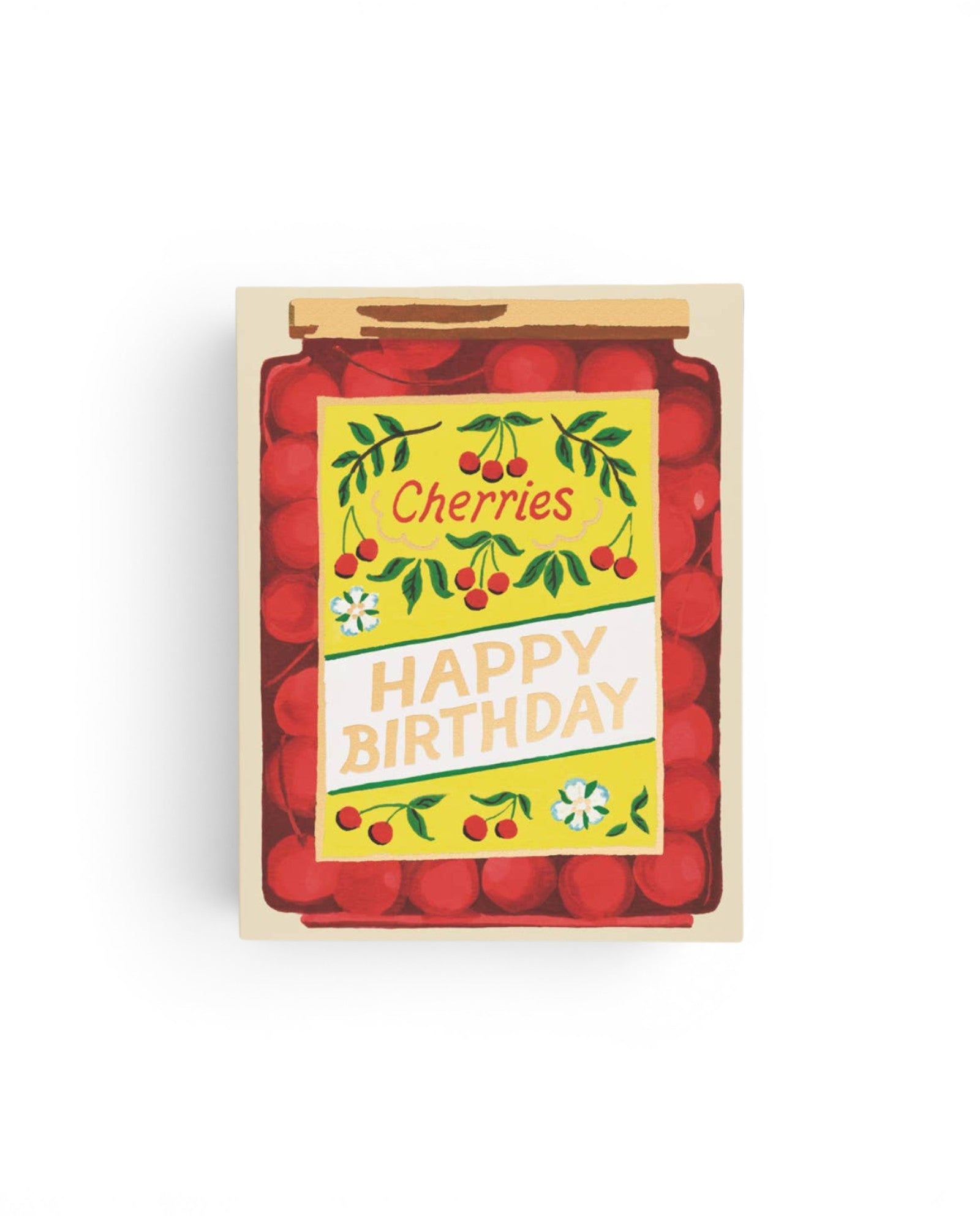 JONES + CO Jar of Cherries birthday card on heavyweight recycled cardstock with illustrated red cherry jar design