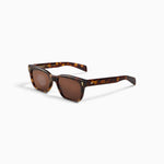 JONES + CO Comanche rectangular sunglasses in honey havana tortoiseshell with paddle temple tips and bevel cut frame.