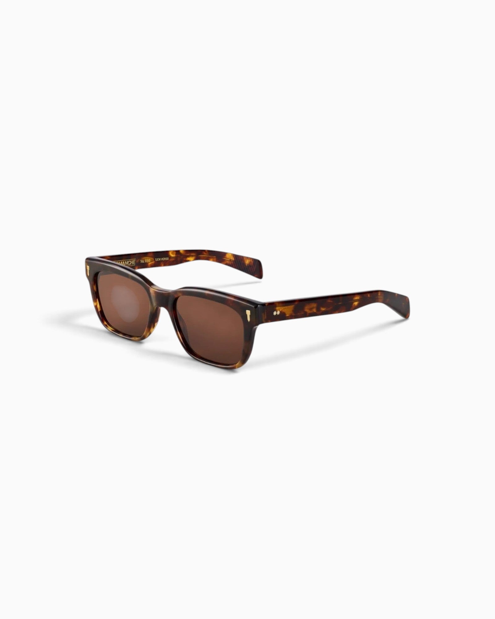 JONES + CO Comanche rectangular sunglasses in honey havana tortoiseshell with paddle temple tips and bevel cut frame.