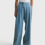 JONES + CO Coxsone high-waisted wide-leg trousers in celeste blue organic cotton with pleats and side pockets