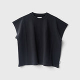 JONES + CO Jeanne muscle tee in dark slate with a high crew neck, wide neckband, and dolman sleeves.