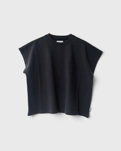 JONES + CO Jeanne muscle tee in dark slate with a high crew neck, wide neckband, and dolman sleeves.