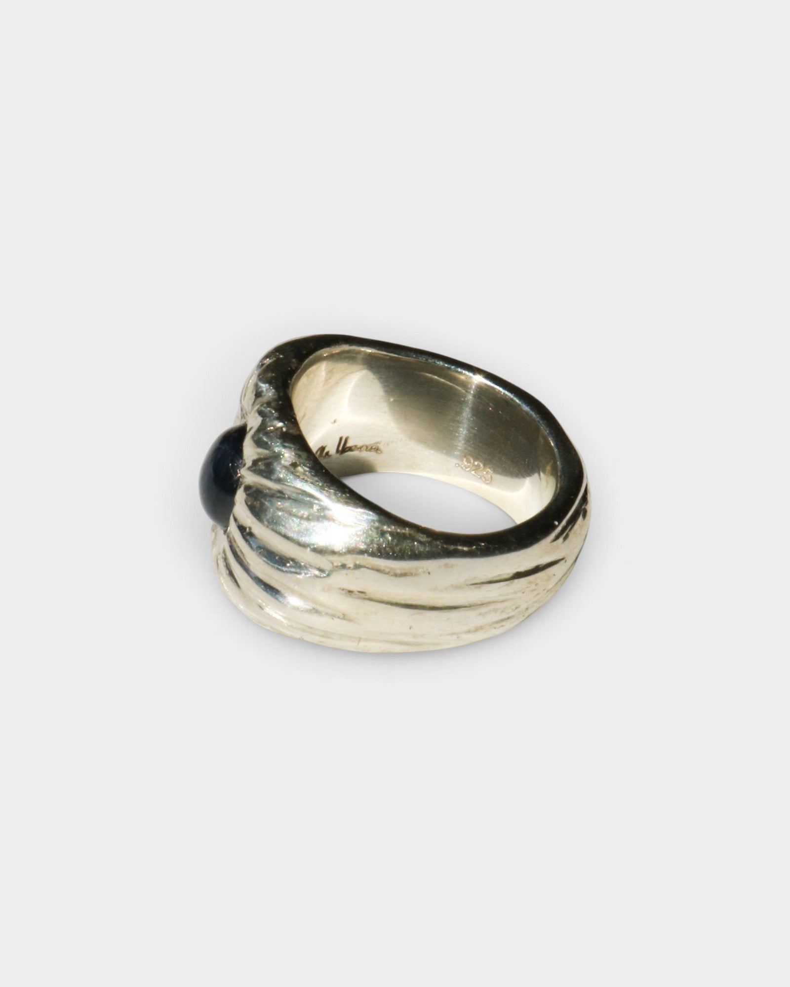 JONES + CO Dean sculptural sterling silver ring featuring a deep blue star sapphire, handmade in Taxco, Mexico.