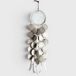 JONES + CO Dreamweaver wall hanging in Full Moon White, featuring stoneware discs, porcelain, and hemp rope.