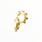 JONES + CO Havana Glow hoop earrings featuring raw Colombian emeralds set in 24K gold-plated brass.