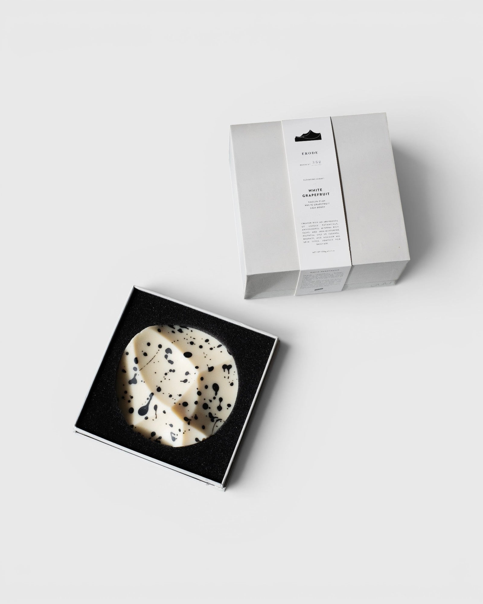JONES + CO UME Studio Erode soap in white grapefruit scent with a sculptural, speckled design in a gift box.