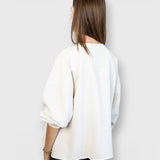 JONES + CO Rachel Comey Fond sweatshirt in dirty white with drop shoulders and raw edge hem, back view