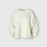 JONES + CO Rachel Comey Fond crewneck sweatshirt in dirty white with drop shoulders and raw edge hemline