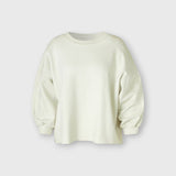 JONES + CO Rachel Comey Fond crewneck sweatshirt in dirty white with drop shoulders and raw edge hemline