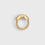 JONES + CO Nocturne Time Ring featuring an 18K gold-plated stainless steel expandable band and rectangular case.