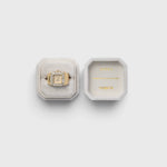 JONES + CO Breda x Dalmata gold-plated stainless steel square ring watch with crystal bezel in a velvet box