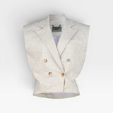 JONES + CO Comeau grey speckled double-breasted vest with peak lapels and horn-look buttons.