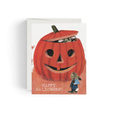 JONES + CO Halloween greeting card featuring a Richard Scarry illustration of a rabbit peeking out of a pumpkin.