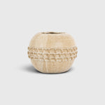 JONES + CO handthrown ceramic Vase No. 3 in a beige glaze with a textured, embossed band around the center.