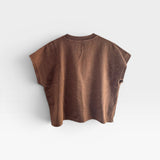 JONES + CO Jeanne muscle tee in chocolate brown with dolman sleeves and a wide crew neckband, back view.