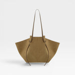 JONES + CO Large Mochi tote bag in fennel suede with organic curves, knotted details, and slim shoulder straps.