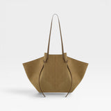 JONES + CO Large Mochi tote bag in fennel suede with organic curves, knotted details, and slim shoulder straps.
