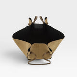 JONES + CO Large Mochi tote bag in fennel suede with organic knotted curves and open interior view