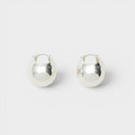 JONES + CO large silver hollow oblong hoop earrings with hinged fastening for pierced ears.