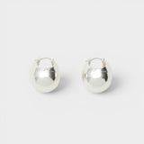 JONES + CO large silver hollow oblong hoop earrings with hinged fastening for pierced ears.