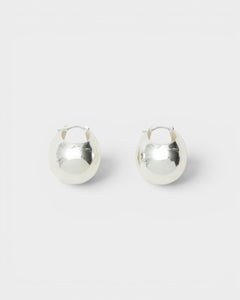 JONES + CO large silver hollow oblong hoop earrings with hinged fastening for pierced ears.