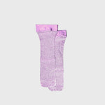 JONES + CO lilac net laminated ribbed silk socks for women, handcrafted in Italy with a shimmering metallic finish.