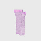 JONES + CO lilac net laminated ribbed silk socks for women, handcrafted in Italy with a shimmering metallic finish.