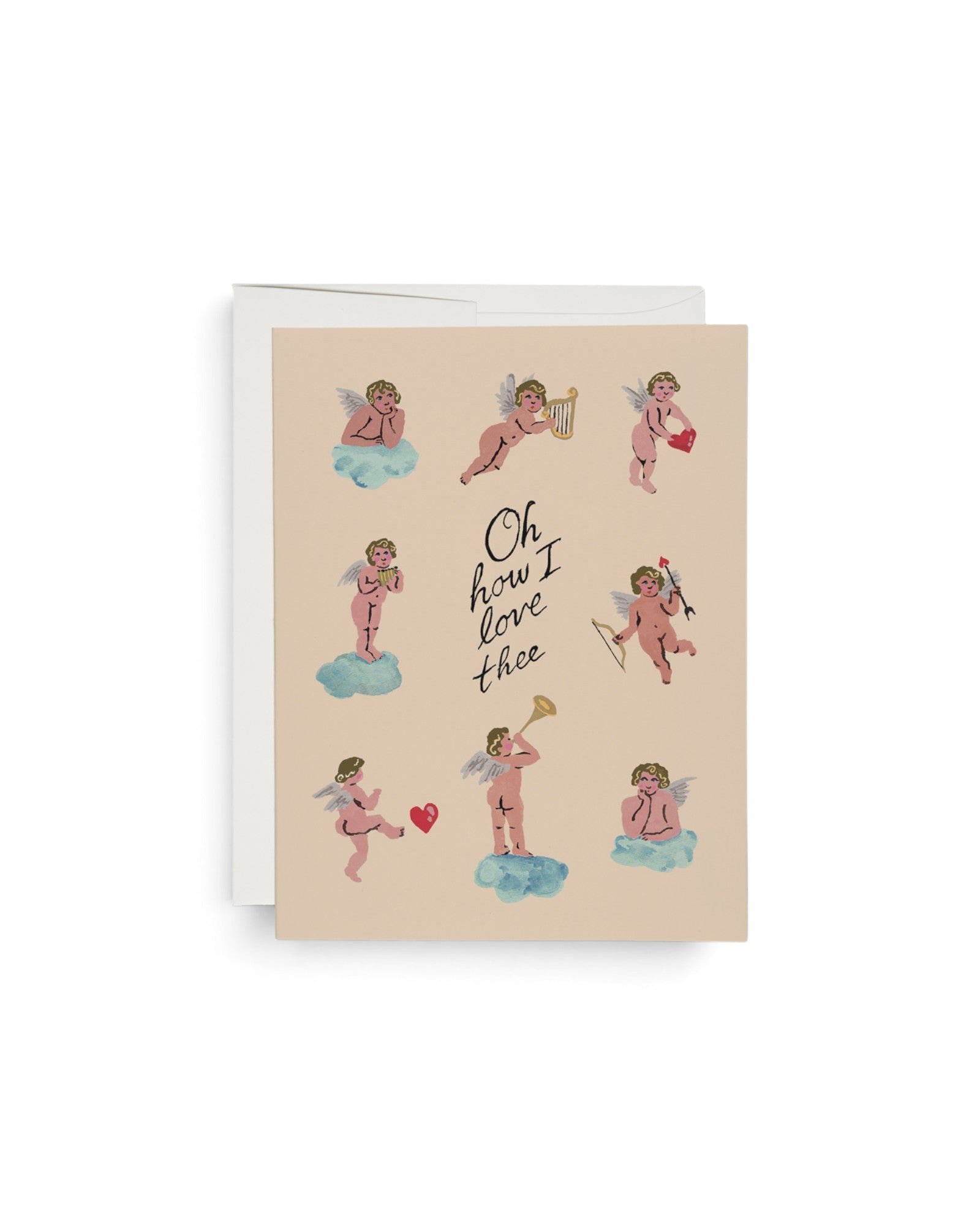 JONES + CO Little Cupids Valentine's Day greeting card with illustrated cherubs and Oh how I love thee text