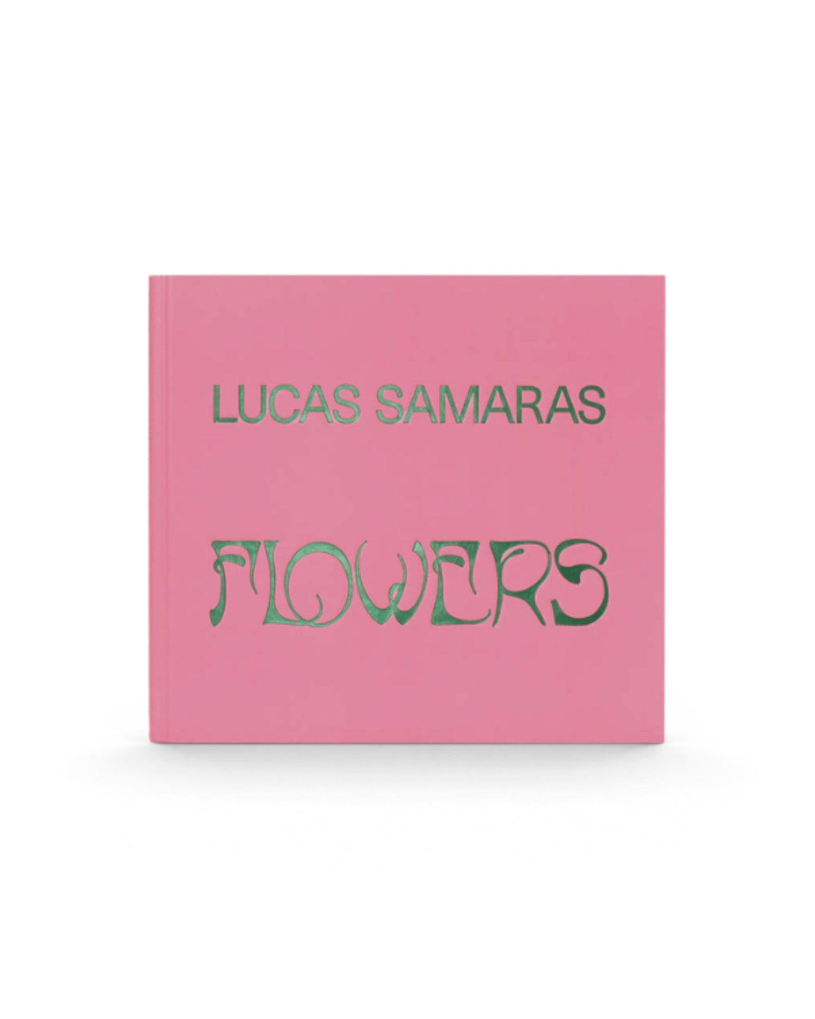 JONES + CO art book Lucas Samaras Flowers with a bright pink cover and green stylized typography.
