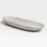 JONES + CO long oval bowl crafted from natural white marble with a smooth honed finish and unique grey veining.