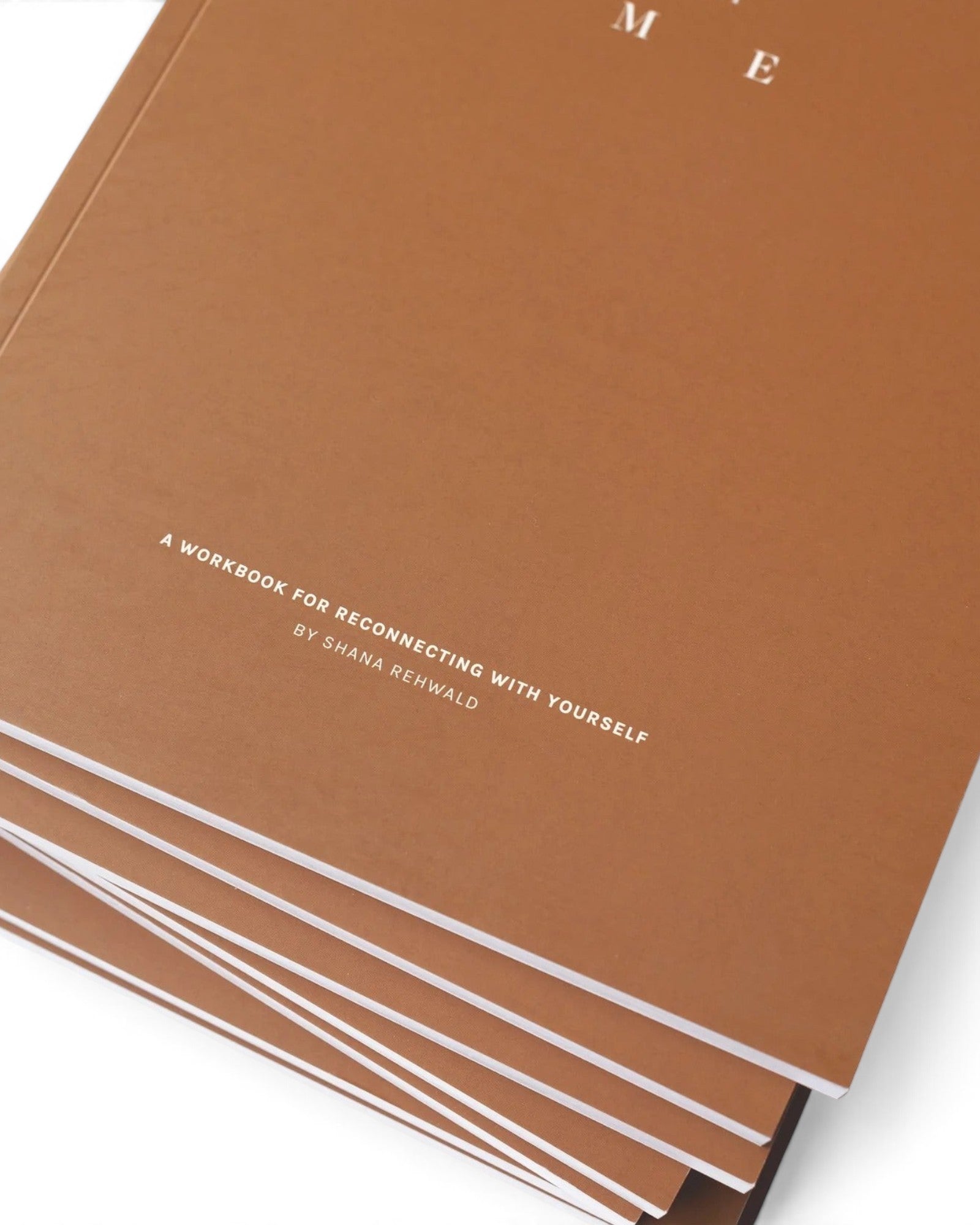 JONES + CO Me-est Me Journal with a terracotta brown cover and white minimalist typography on a white background.