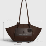 JONES + CO Mochi tote bag in cognac Italian suede with organic curves, knots, and shoulder straps