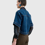 JONES + CO Fort Top in muddy indigo denim with a boxy silhouette, short sleeves, and back keyhole detail.