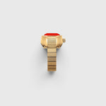 JONES + CO Nocturne Time Ring in 18K deep gold-plated stainless steel with a vibrant flame-colored crystal face.