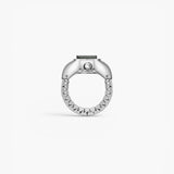 JONES + CO Nocturne Time Ring featuring a silver stainless steel expandable band and a smoke-colored crystal face.