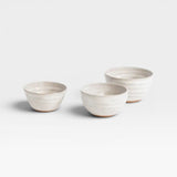 JONES + CO handcrafted off-white ceramic little bowls with a ribbed texture for kitchen or home decor.