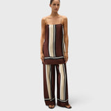 JONES + CO Phylis mini slip dress in Sintra stripe viscose satin with adjustable straps on a model