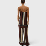 JONES + CO Phylis mini slip dress in brown Sintra stripe viscose satin with adjustable straps, back view