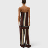 JONES + CO Phylis mini slip dress in brown Sintra stripe viscose satin with adjustable straps, back view