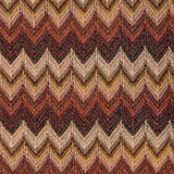 JONES + CO Raya polo top fabric detail featuring a crochet-feel knit in a multi-coloured chevron Lais stripe pattern.