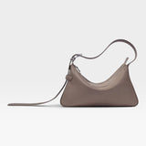 JONES + CO Rider S taupe soft calf leather shoulder bag with adjustable belt-style strap and palladium hardware