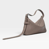 JONES + CO Rider S taupe soft calf leather shoulder bag with adjustable belt-style strap and palladium hardware