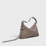 JONES + CO Rider S taupe soft calf leather shoulder bag with adjustable belt-style strap and palladium hardware