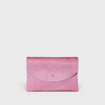JONES + CO rose cowhide envelope pouch with a solid brass stud fastener, handmade in Portland.